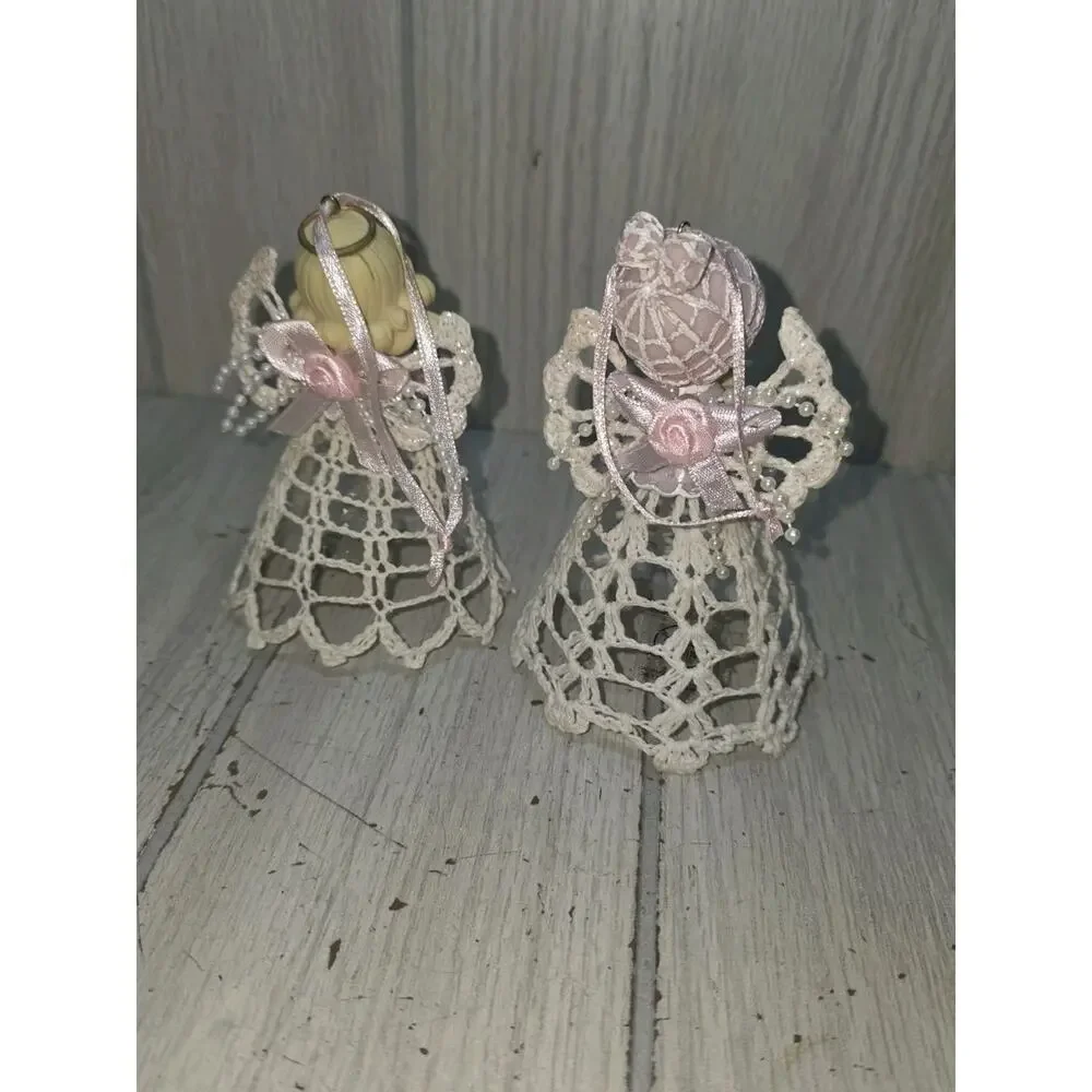Vtg 03-04 Precious Moments Girl With Bird/Harp Hanging Ornaments Enesco Set Of 2
